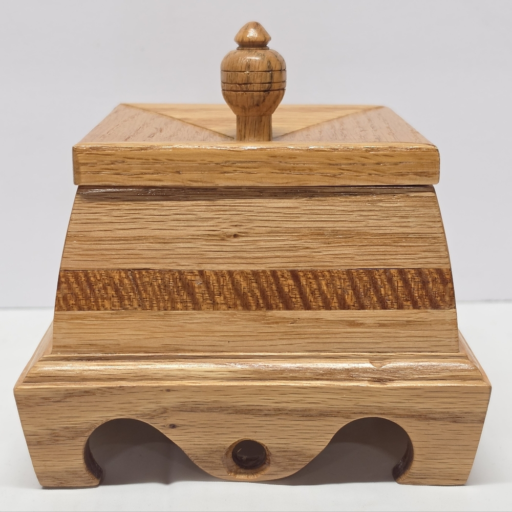 Vintage 60s Wooden Jewelry Trinket Box Red Lined Hand Carved By Forest Gibson